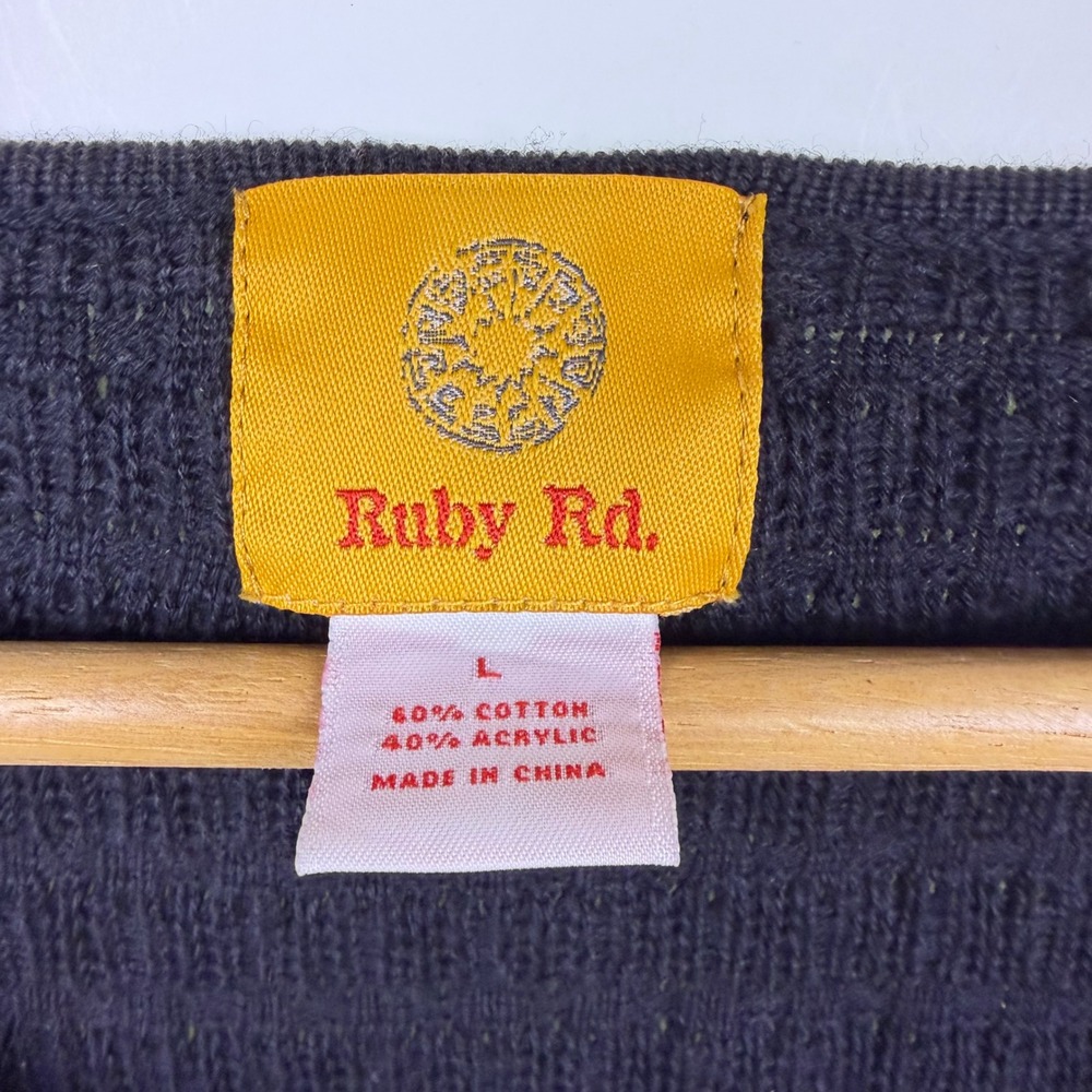 Ruby Rd Black Beaded Rhinestone Textured Knit Cardigan Sweater Large - Picture 3 of 9